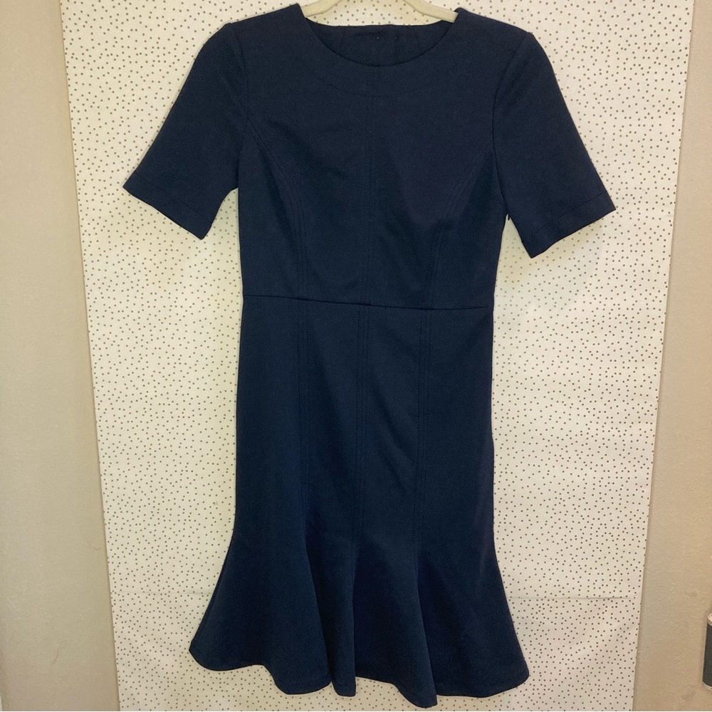 B. Republic Womens Professional Work Blue Midi Ruffle Hem Dress with Buttons
